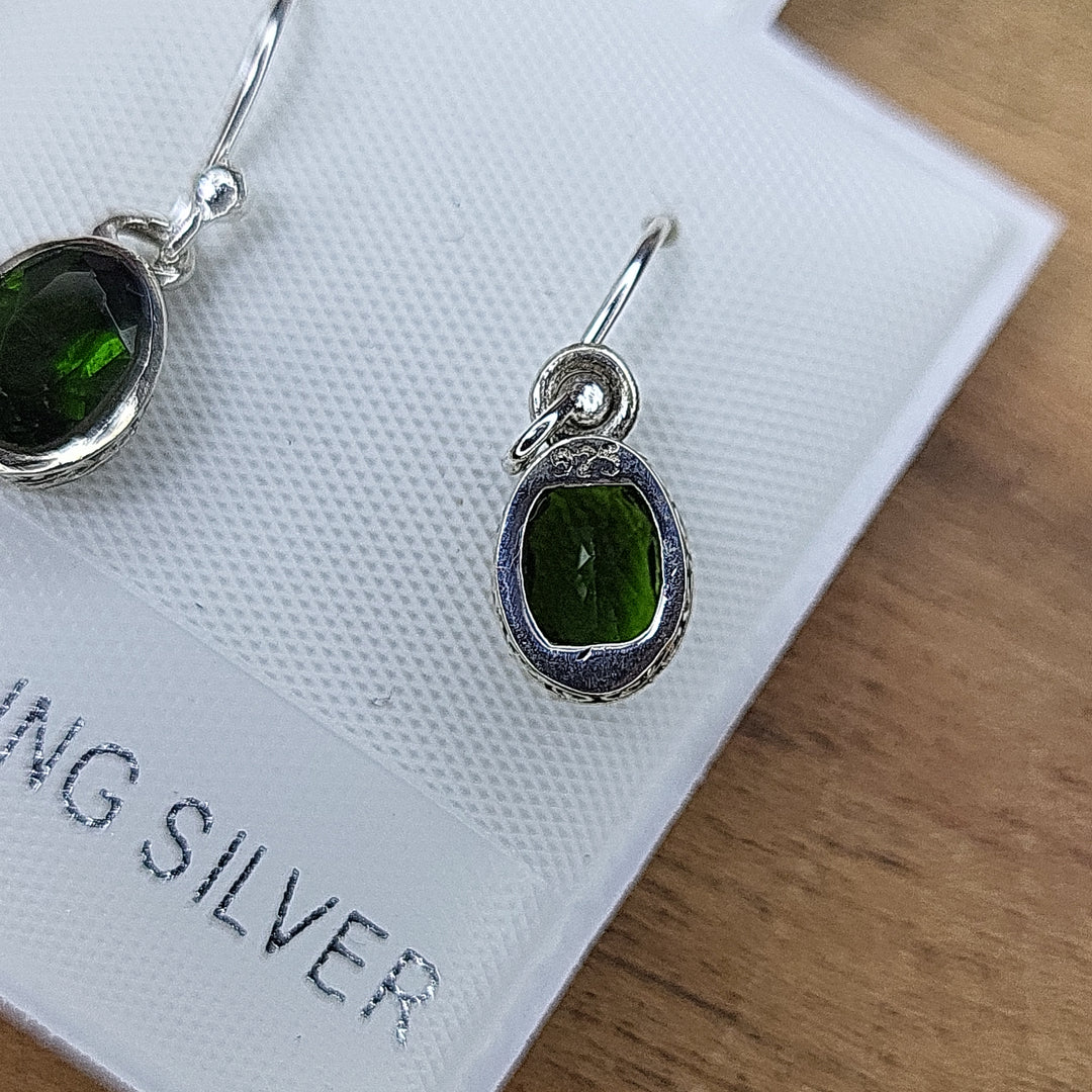 chrome Diopside 925 Sterling Silver - Oval Dangles