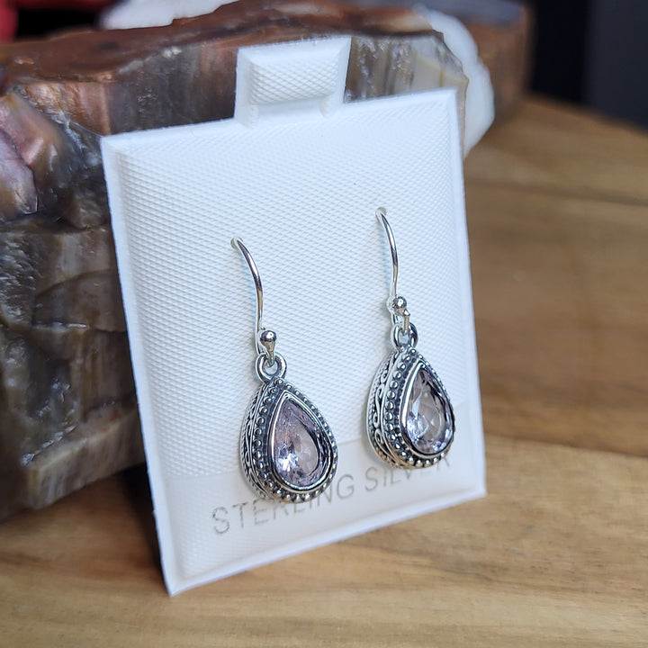 Natural Pink Morganite 925 Sterling Silver Teardrop Gemstone Dangle Earrings