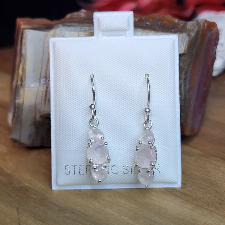 Morganite 925 Sterling Silver 3-Stone Dangles