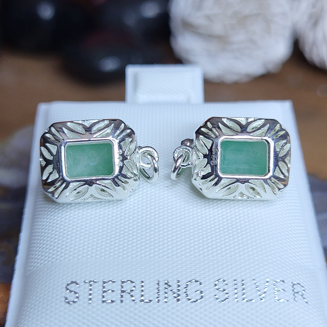 Emerald and C.Z. 925 Sterling Silver Square Dangles