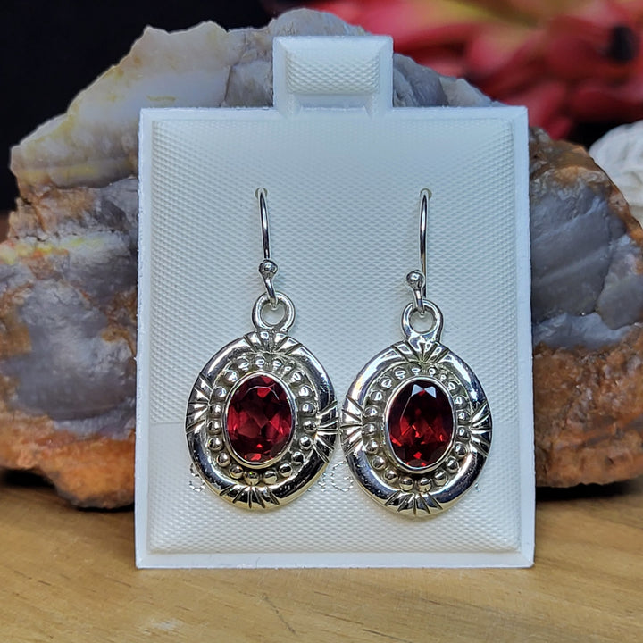 Garnet 925 Sterling Silver Southwest Oval Dangles