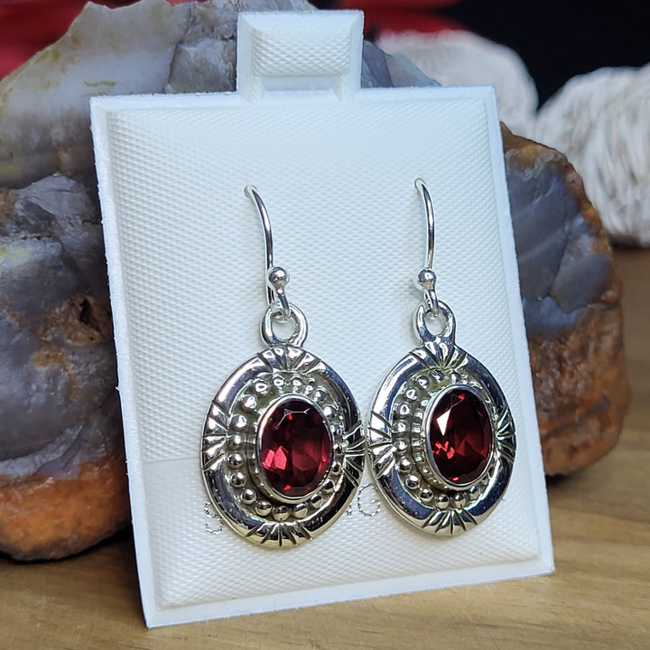 Garnet 925 Sterling Silver Southwest Oval Dangles