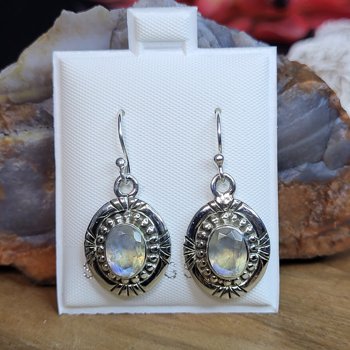 Moonstone 925 Sterling Silver Southwest Oval Dangles