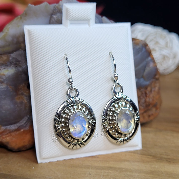 Moonstone 925 Sterling Silver Southwest Oval Dangles