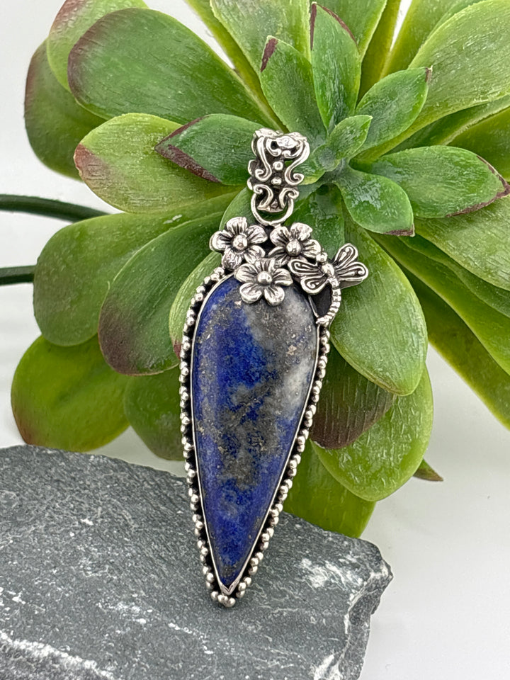 Teardrop Lapis with Dragonfly Pendant