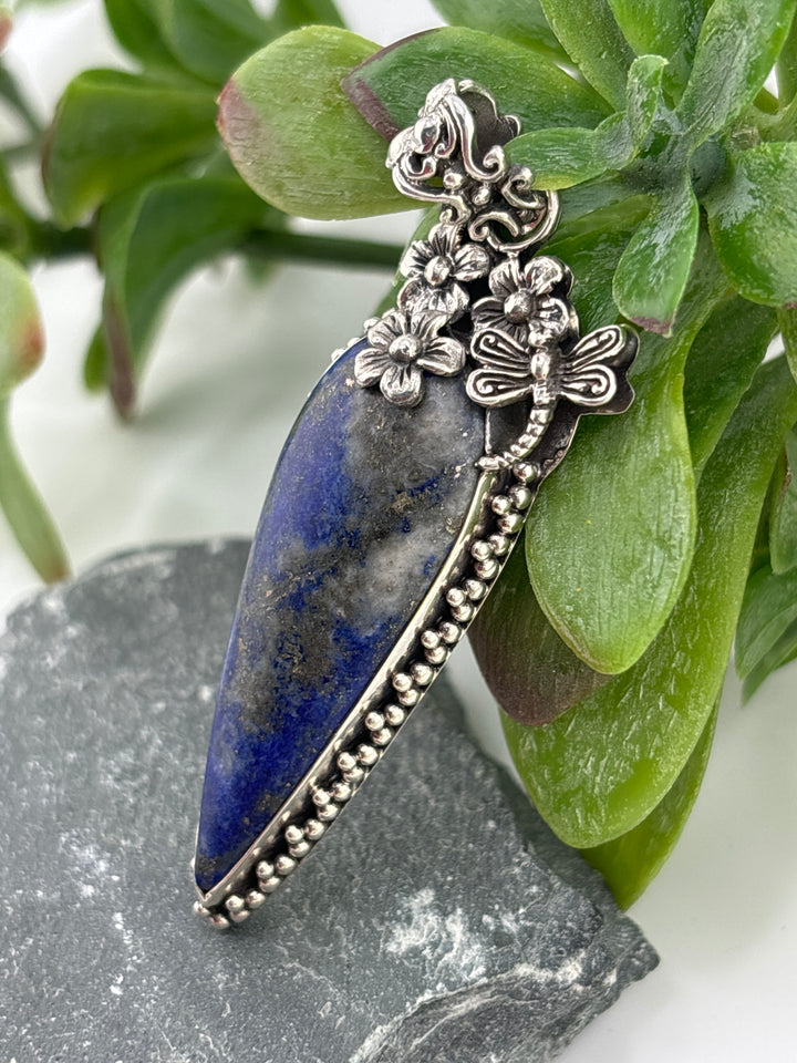 Teardrop Lapis with Dragonfly Pendant