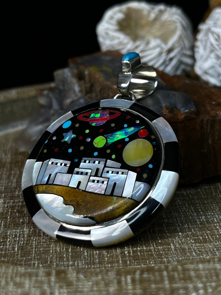 Celestial pueblo micro inlay Sterling silver 925 Pendant