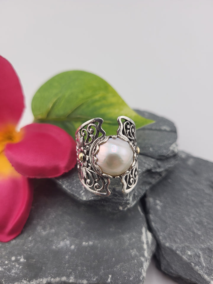 Bali Mabe Pearl w/18K Accents Ring