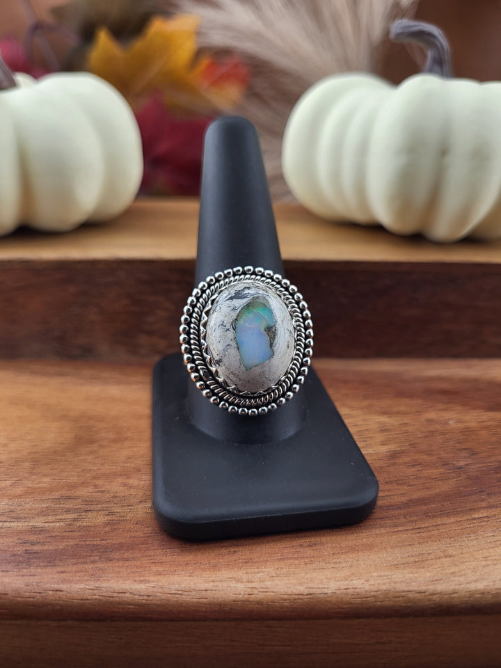 925 Sterling Silver Mexican Matrix Opal in Rhyolite Ring Size 11