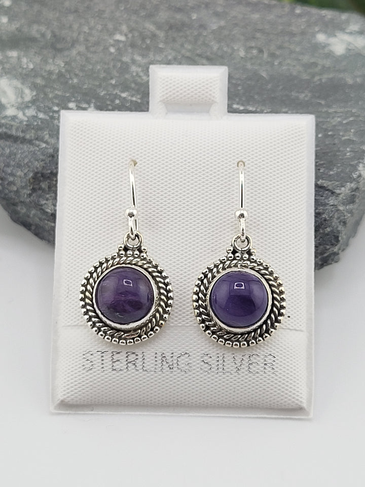 Charoite Round Dangle Earrings