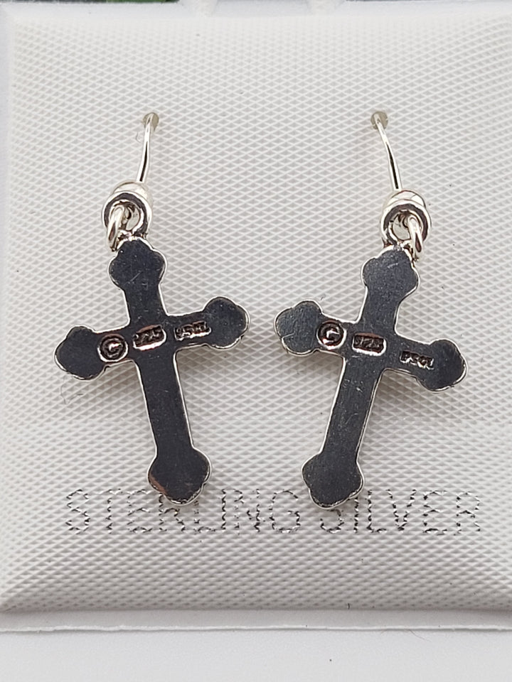 Silver Cross Dangles with Marcasite - Designer Stamped - Peter Stone