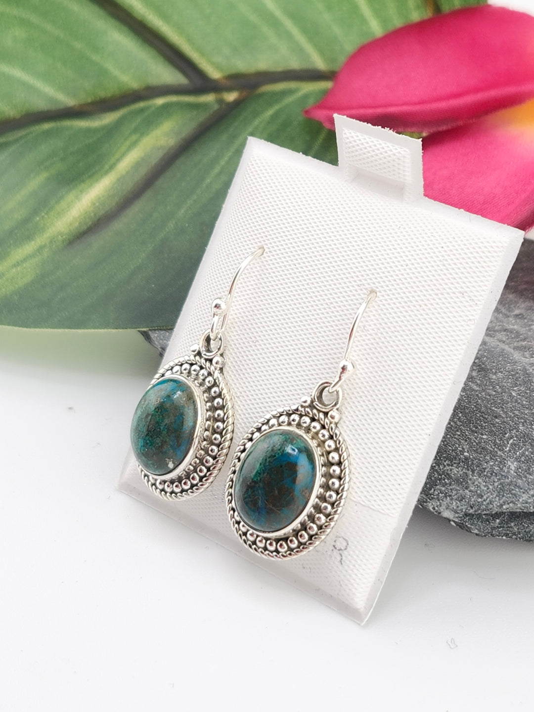 Chrysocolla Oval Dangle Earrings