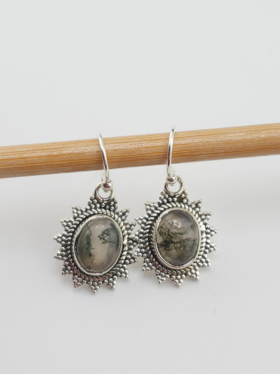 Moss Agate Oval Dangle Earrings