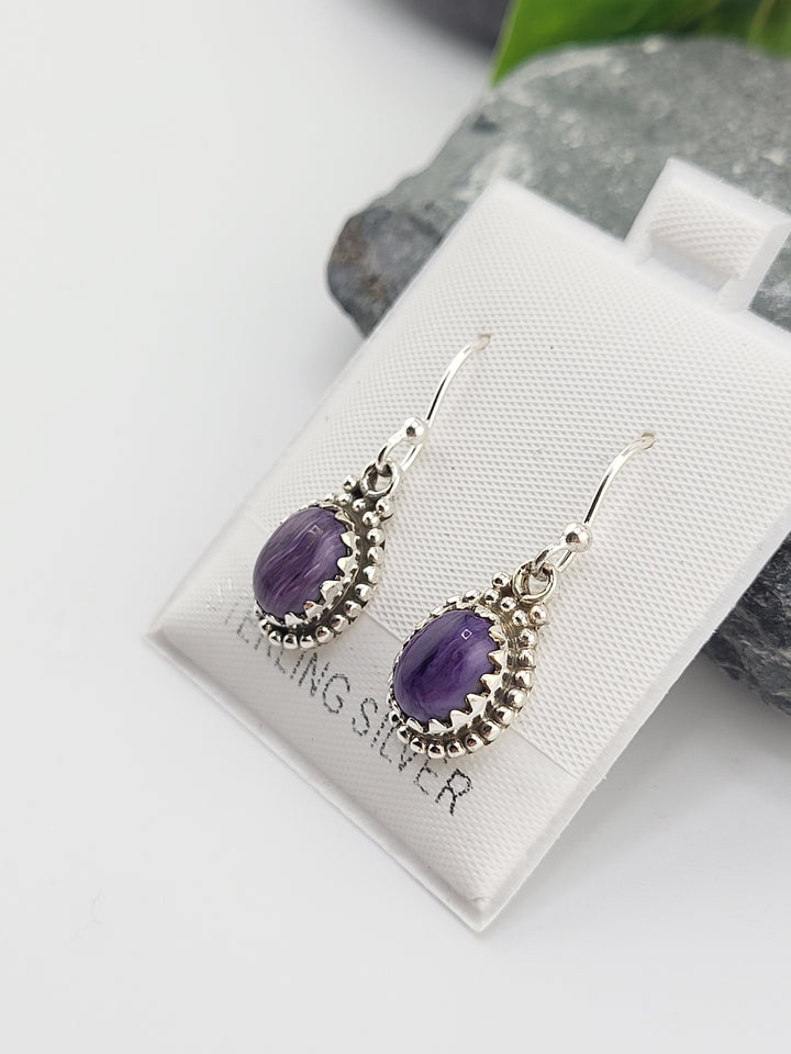 Charoite Oval Dangle Earrings