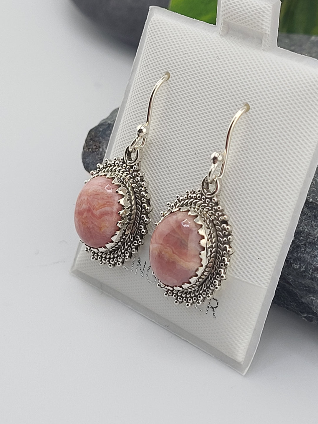 Rhodochrosite Oval Dangle Earrings