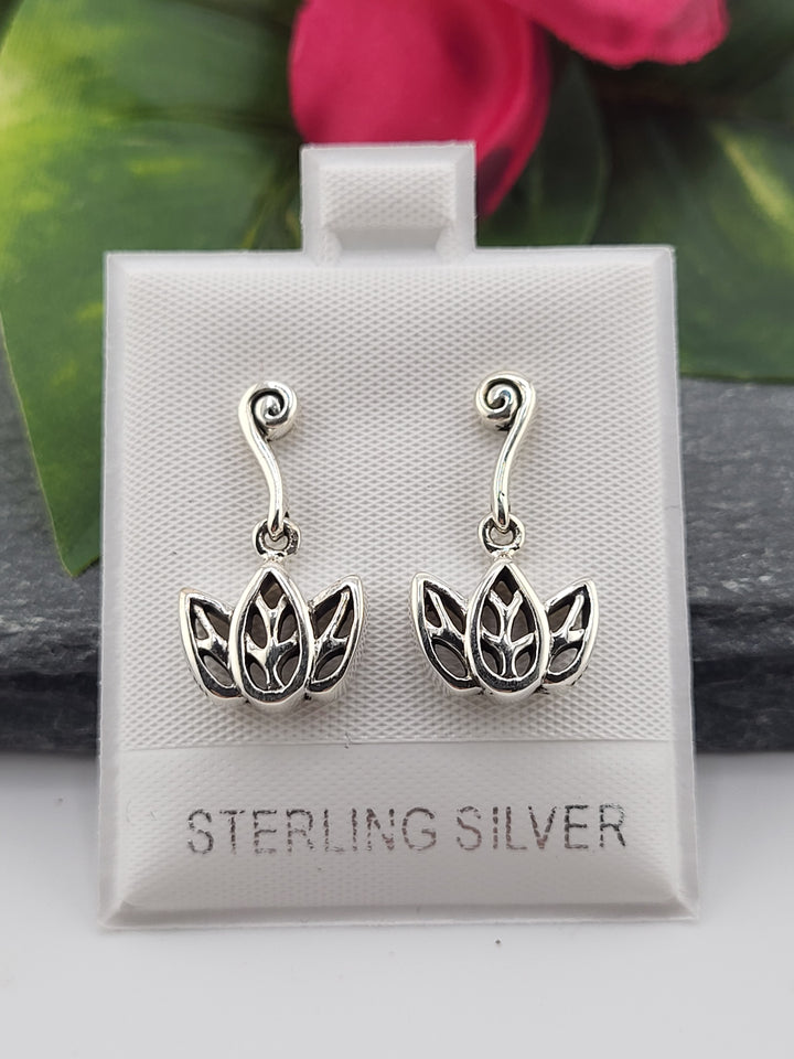 Silver Lotus Flower Studs Designer Stamped - Peter Stone