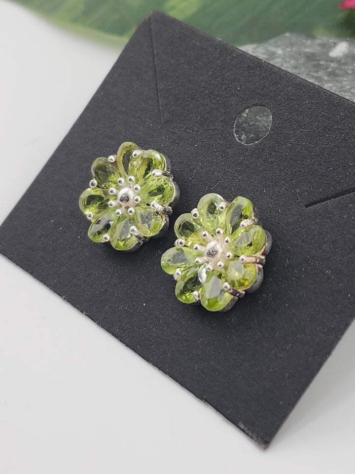 Peridot Flower Post Back Studs