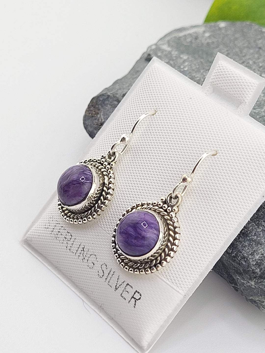 Charoite Round Dangle Earrings