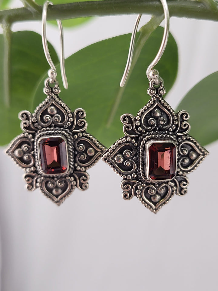 Bali Garnet Dangle Earrings