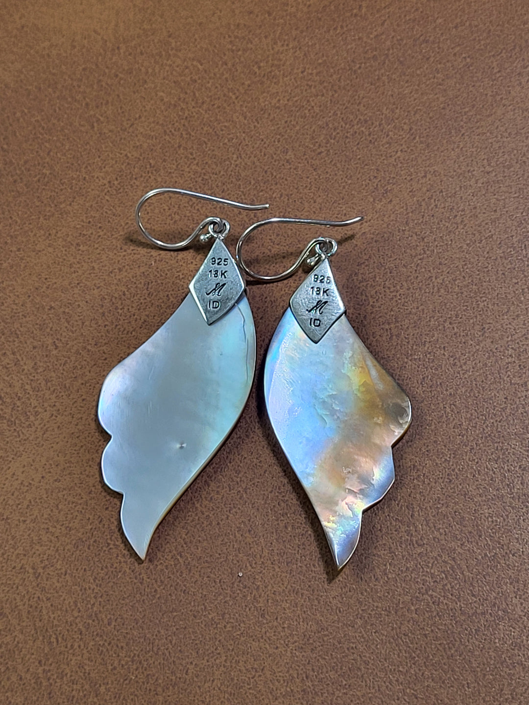 Natural Mother of Pearl Dangles 925 Sterling Silver + 18k Accents Stamped Designer - Robert Manse