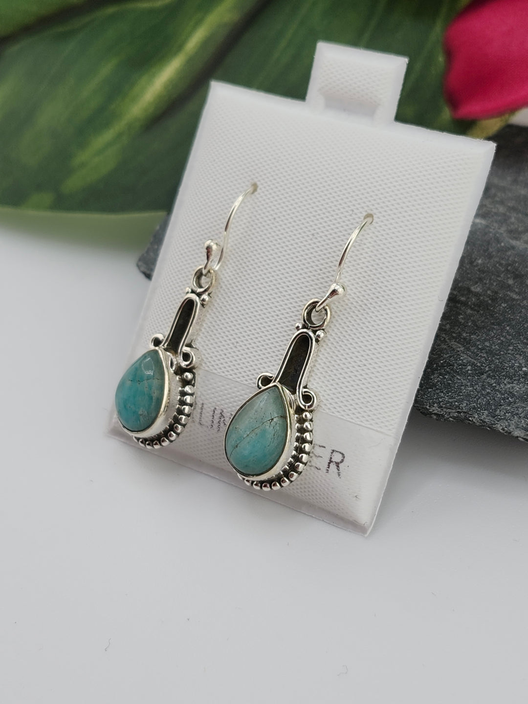 Amazonite Teardrop Dangle Earrings