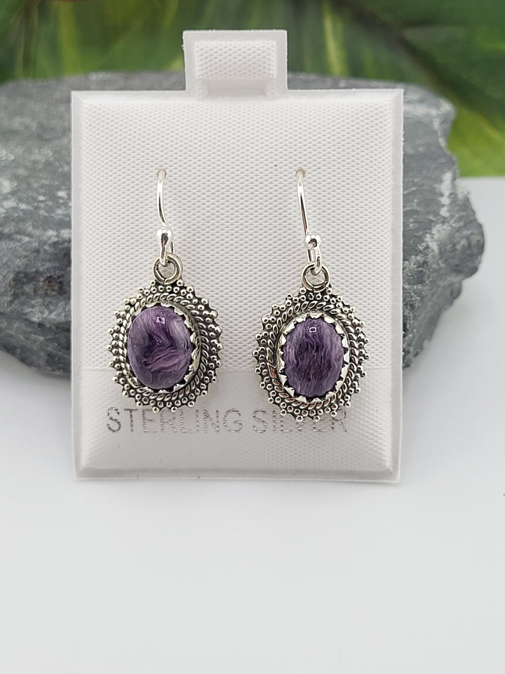 Charoite Oval Dangle Earrings