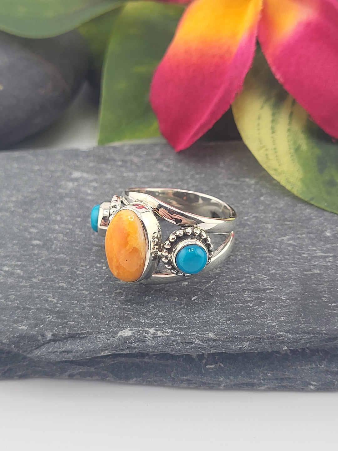 American Turquoise & Spiny Oyster Ring