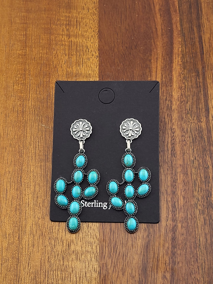 925 Sterling Silver southwest Turquoise Cactus Post Back Earrings