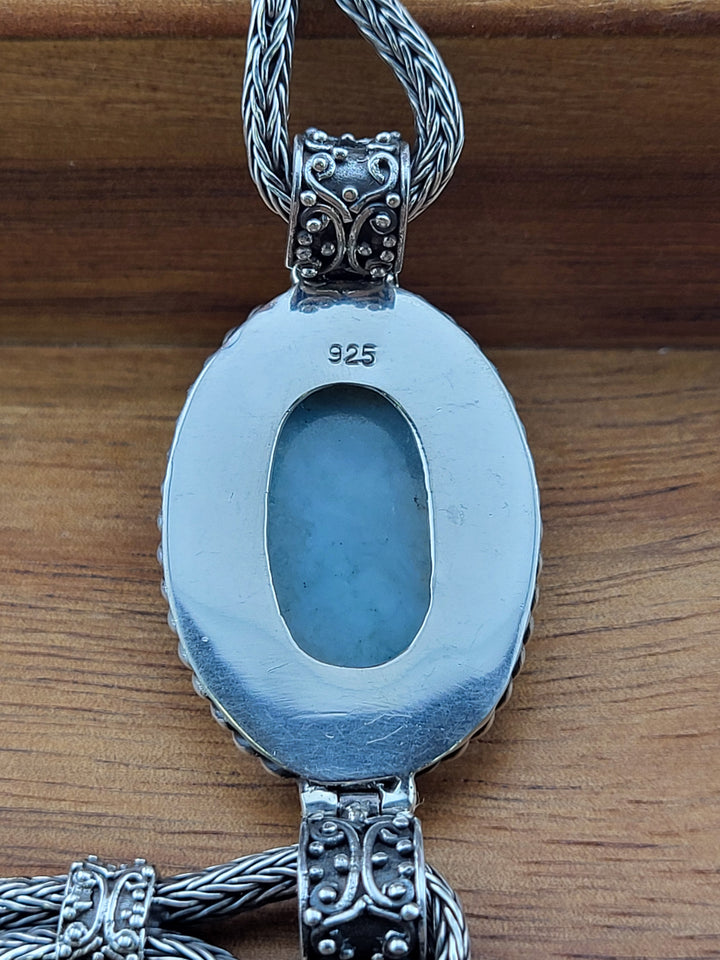 925 Sterling Silver 7 to 8-inch Natural Larimar Bali Bracelet w/Toggle Clasp