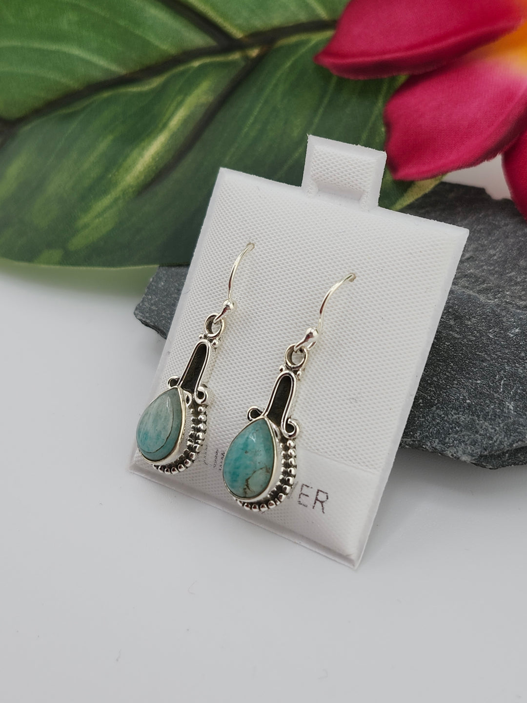 Amazonite Teardrop Dangle Earrings