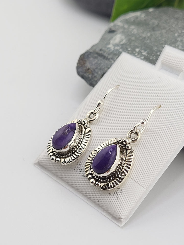 Charoite Teardrop Dangle Earrings