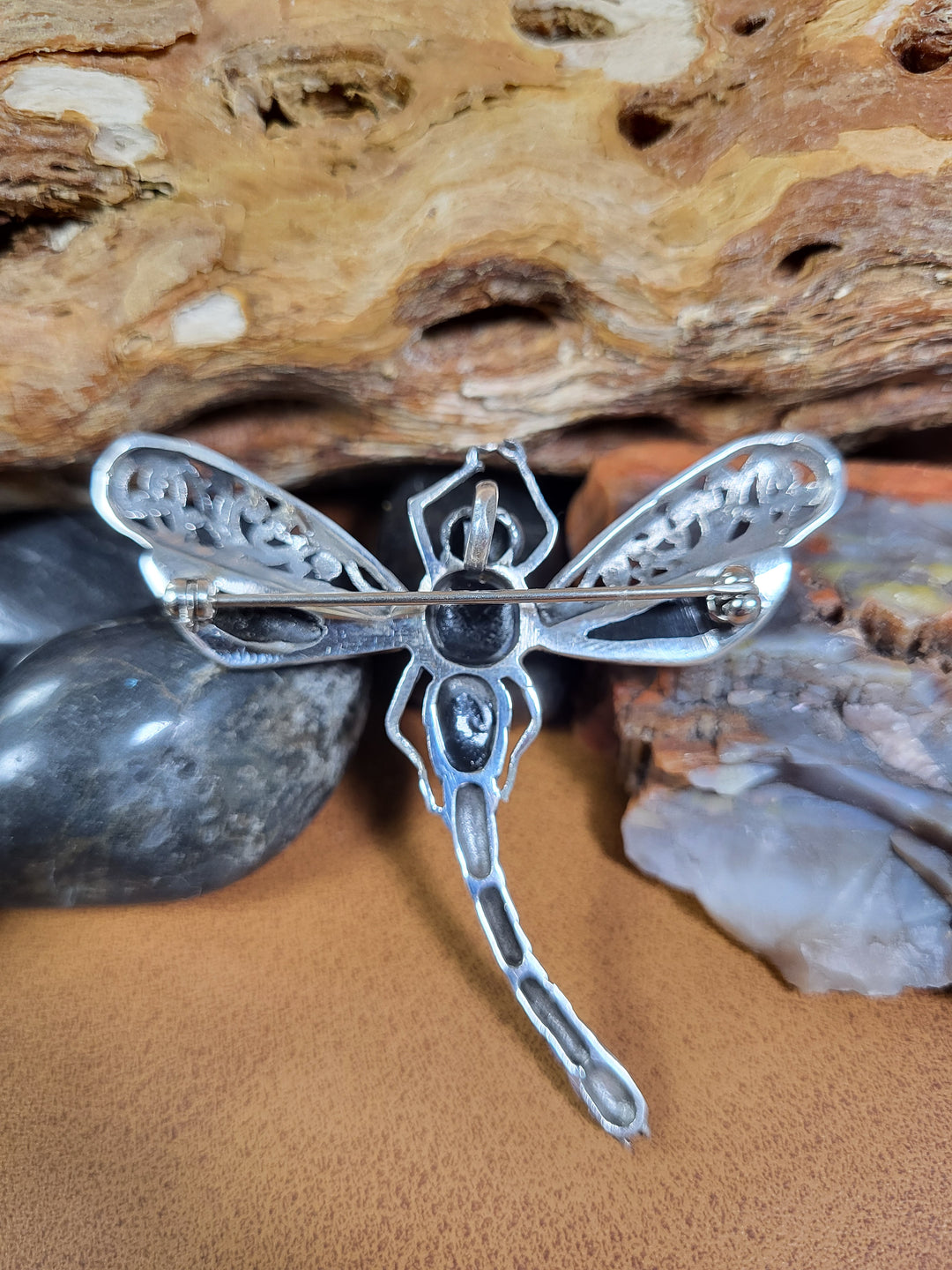 Abalone Shell 925 Sterling Silver Dragonfly Pin/Pendant - 2 1/4" by 2 1/2"