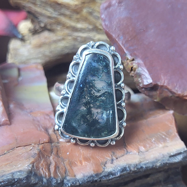 Natural Moss Agate 925 Sterling Silver Ring