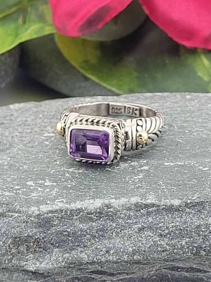 Amethyst & 18k Gold Accented Ring