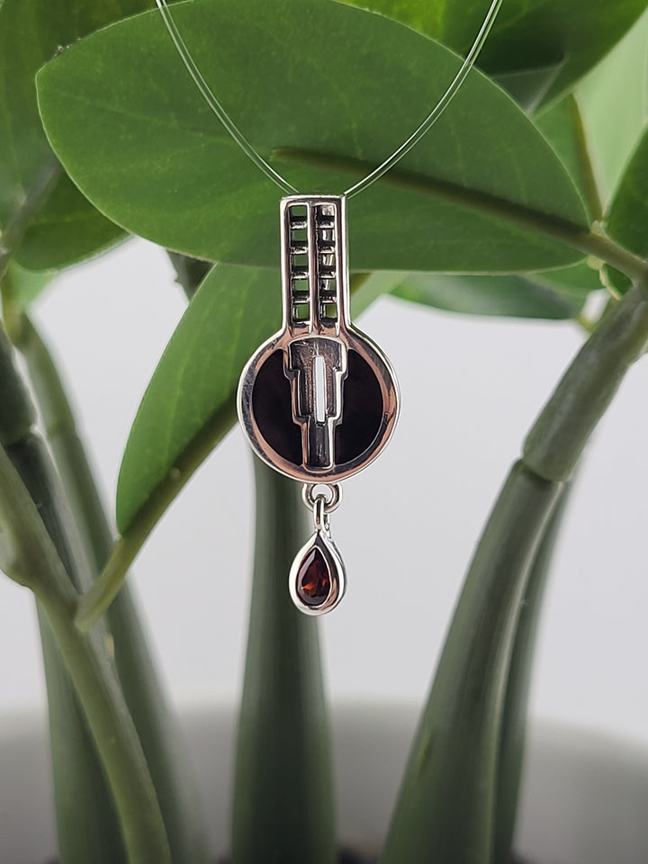 Silver Pendant with Garnet and Enamel - Designer Stamped - Peter Stone