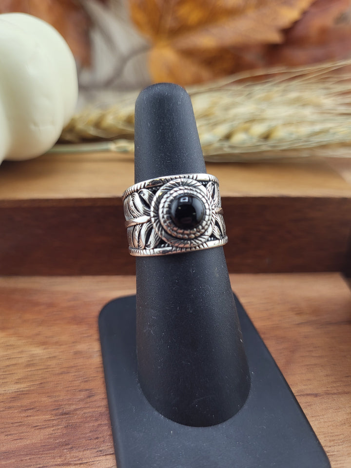 Black Onyx Leaf Ring