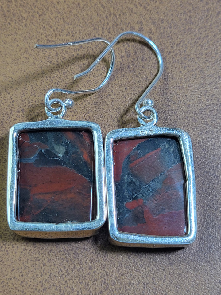 Natural Blood Stone Jasper Dangles 925 Sterling Silver