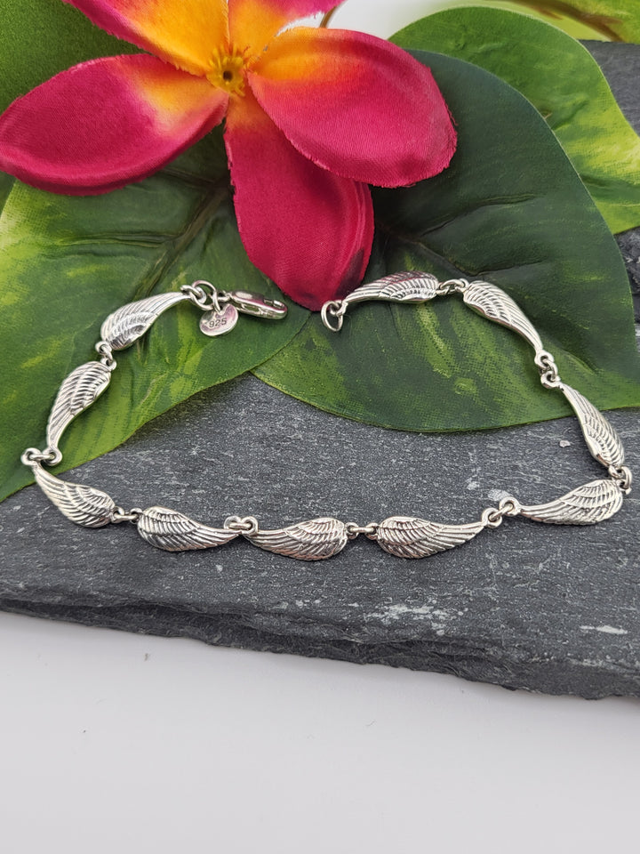 Silver Angel Wing 8" Bracelet - Designer Stamped - Peter Stone