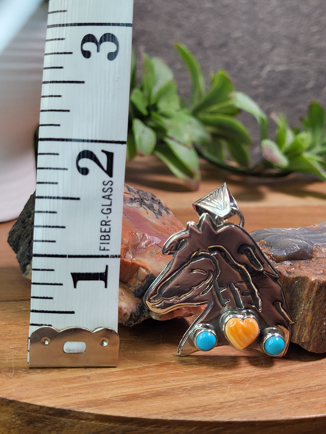 Natural Spiny Oyster & Turquoise Horse Pendant 925 Sterling Silver