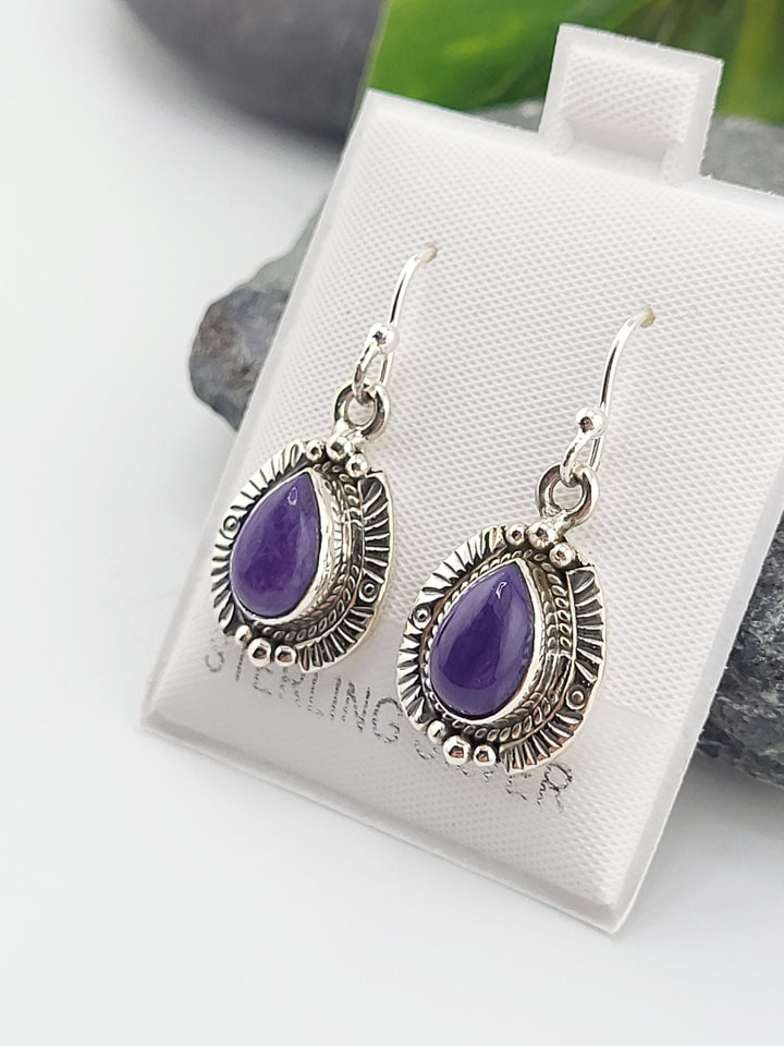 Charoite Teardrop Dangle Earrings