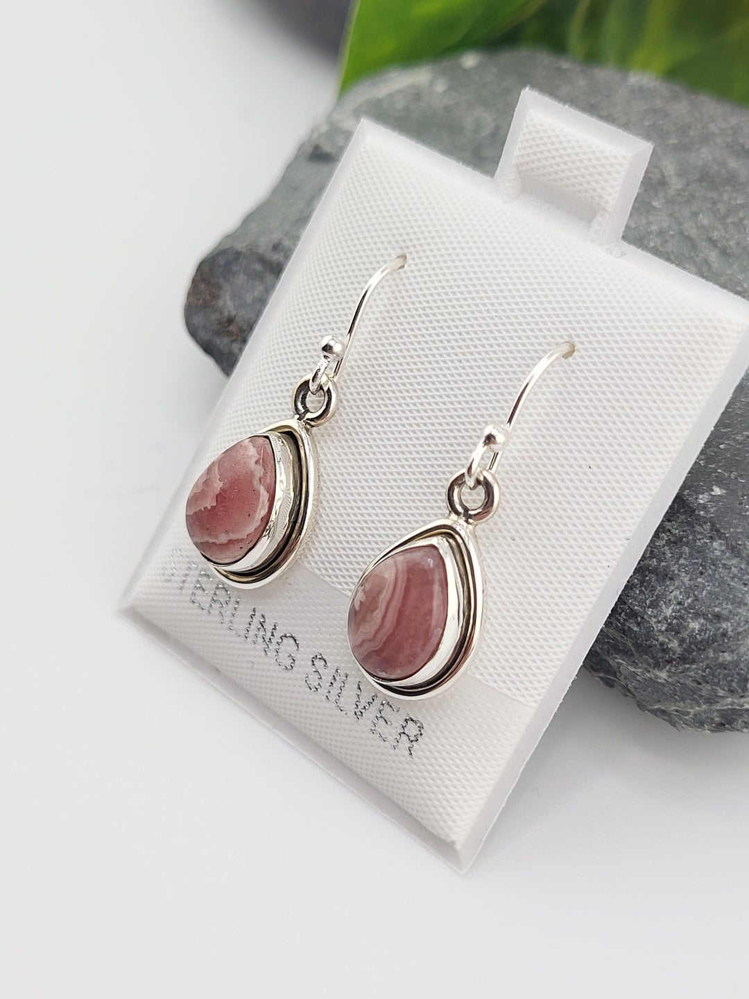 Rhodochrosite Teardrop Dangle Earrings