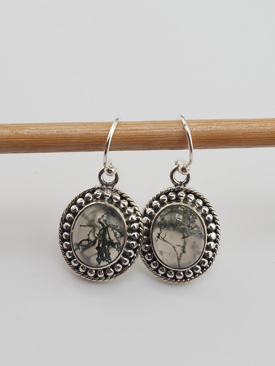 Moss Agate Oval Dangle Earrings