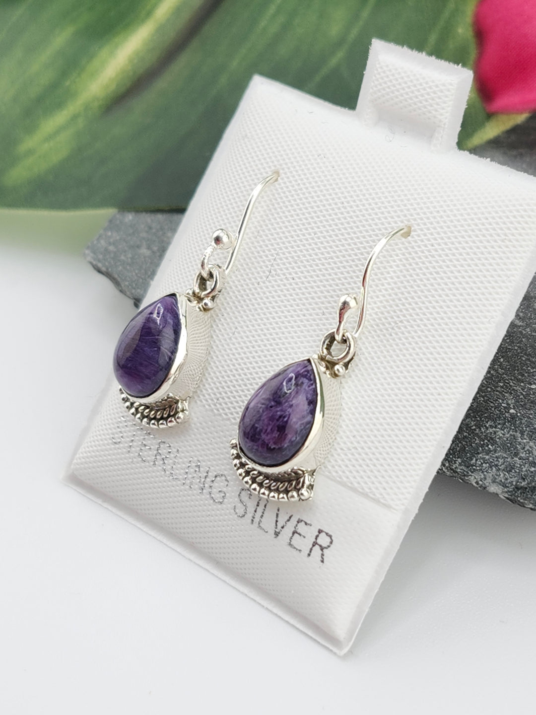 Charoite Teardrop Dangles Earrings