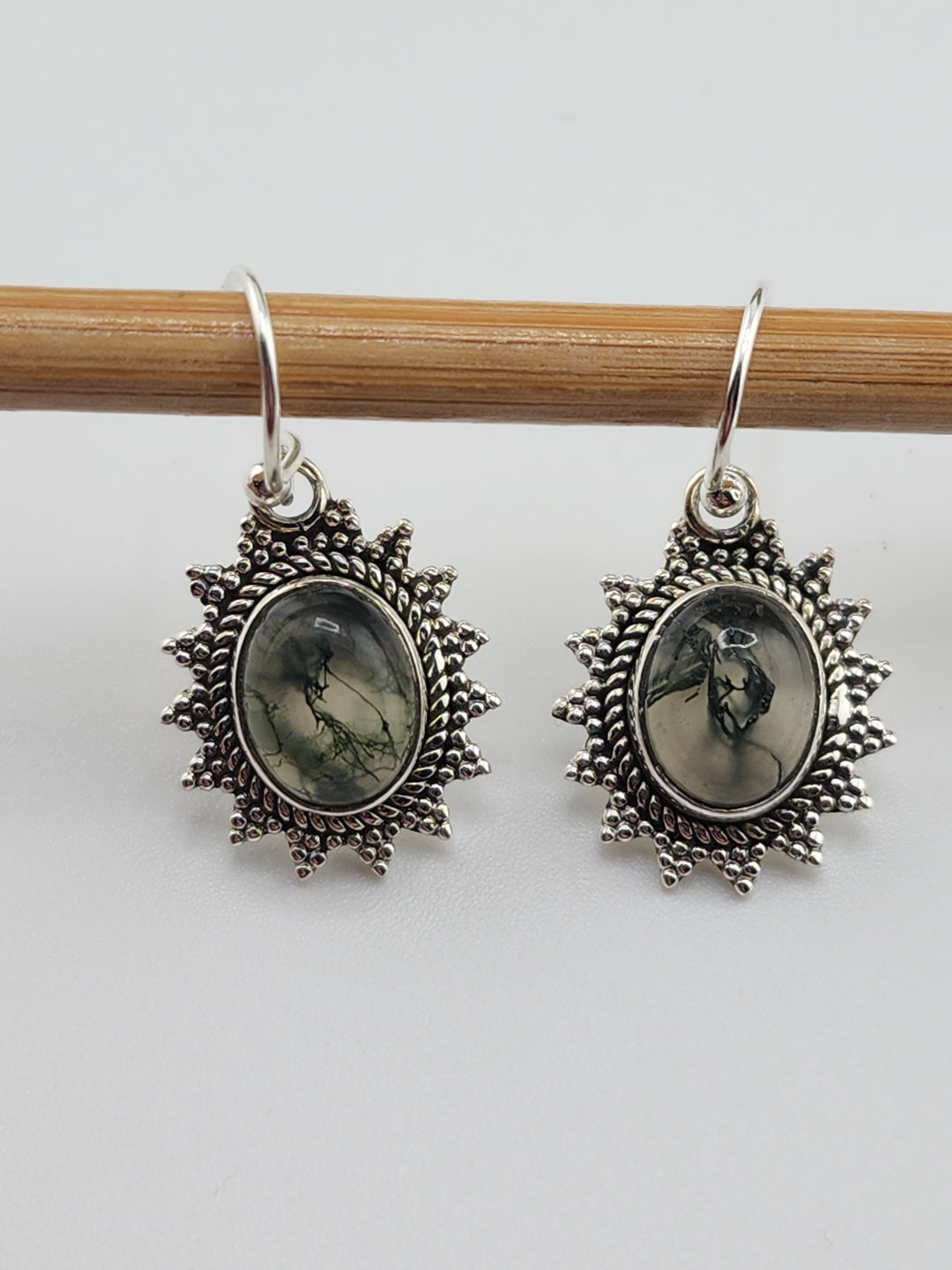 Moss Agate Oval Dangle Earrings