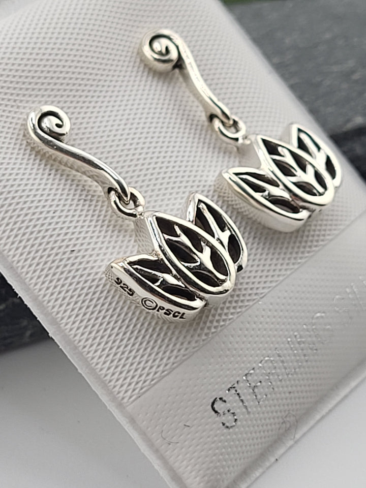 Silver Lotus Flower Studs Designer Stamped - Peter Stone