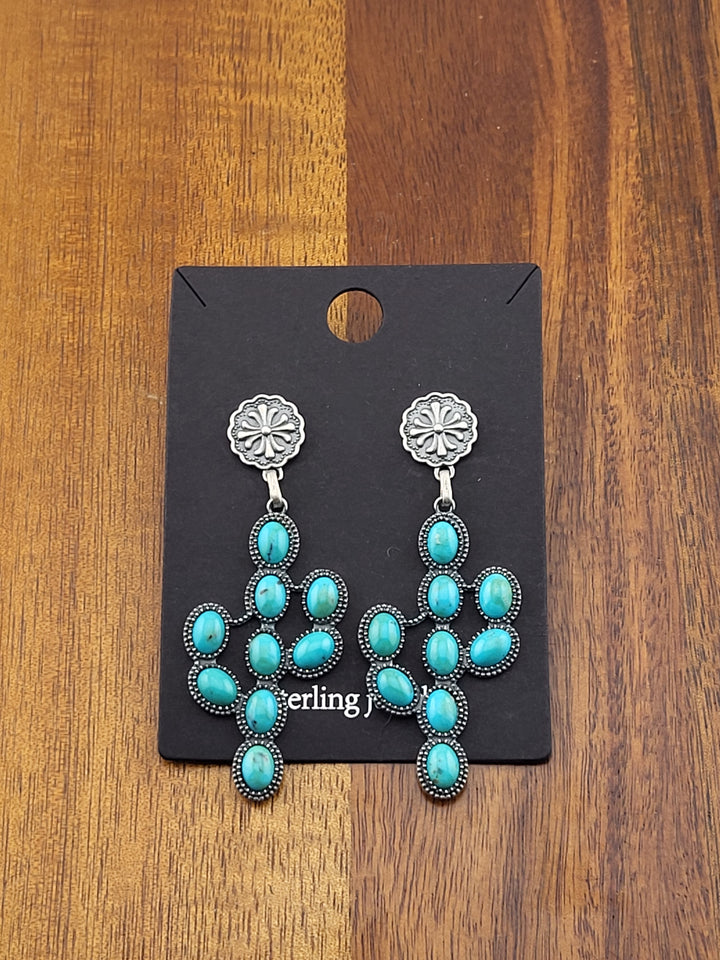 925 Sterling Silver southwest Turquoise Cactus Post Back Earrings