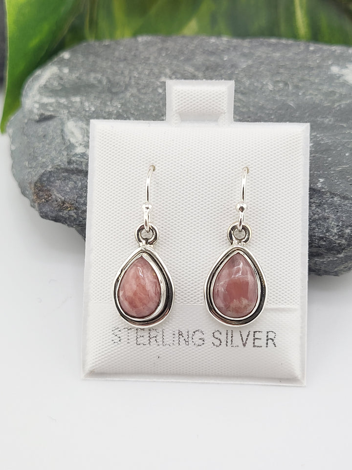 Rhodochrosite Teardrop Dangle Earrings