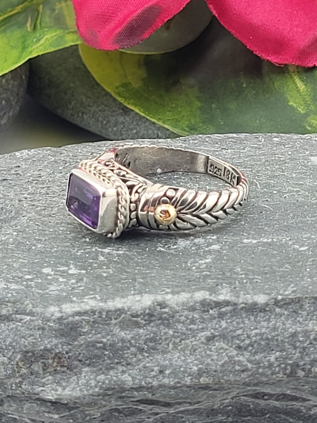 Amethyst & 18k Gold Accented Ring