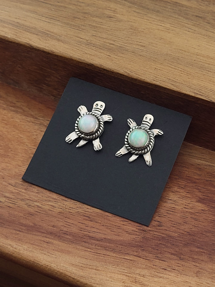 925 Sterling Silver Opal Turtle Postback Earrings