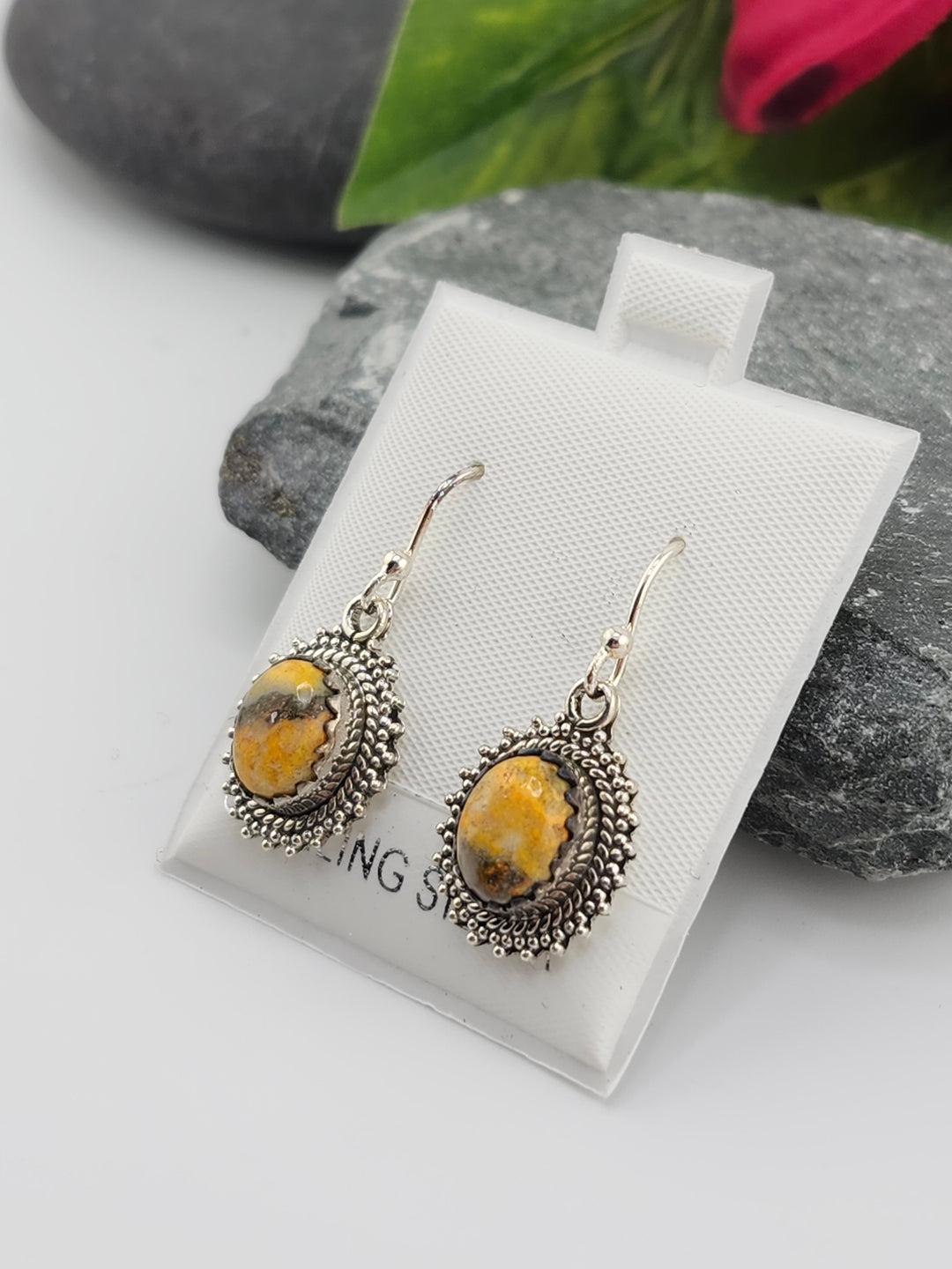 Bumblebee Jasper Oval Dangle Earrings